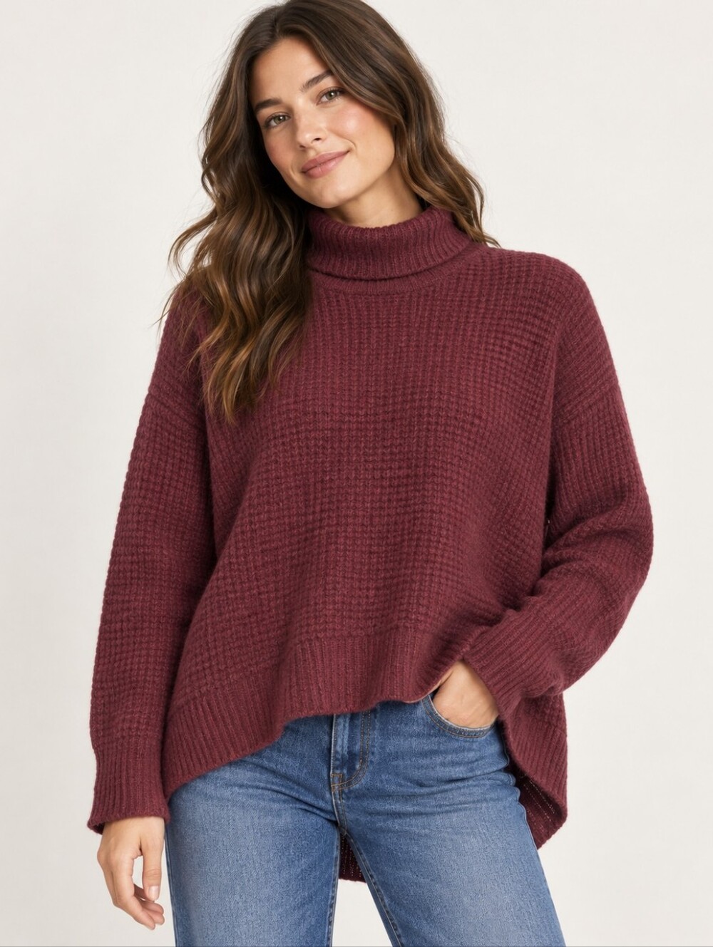 Madewell Wafflestitch Alpaca Merino Turtleneck Sweater M Cabernet